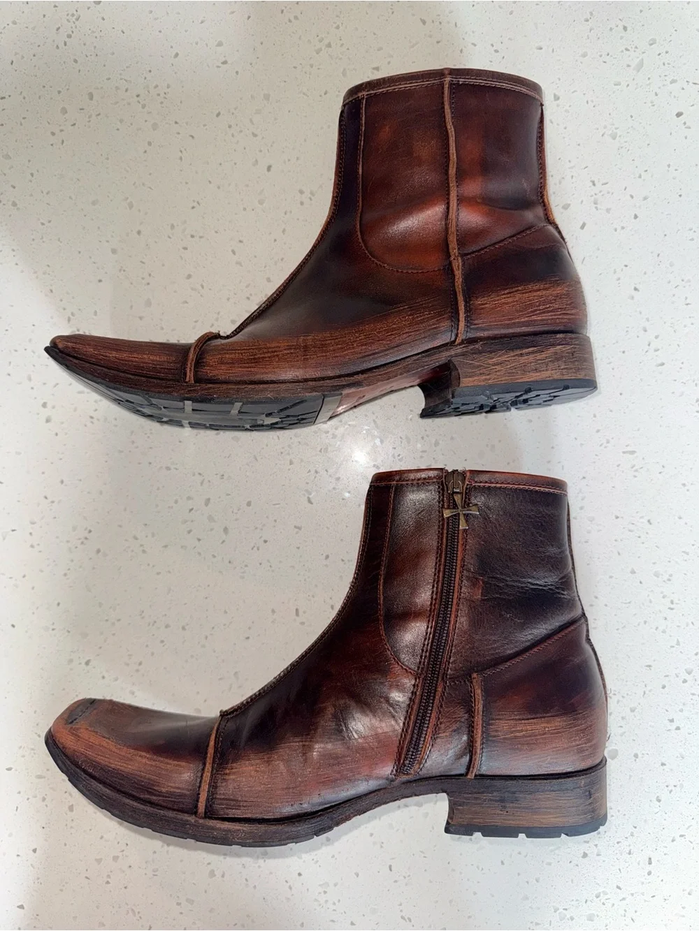 Vintage Mark Nason “Capone” Distressed Brown Leather Chukka Boots with Side Zips